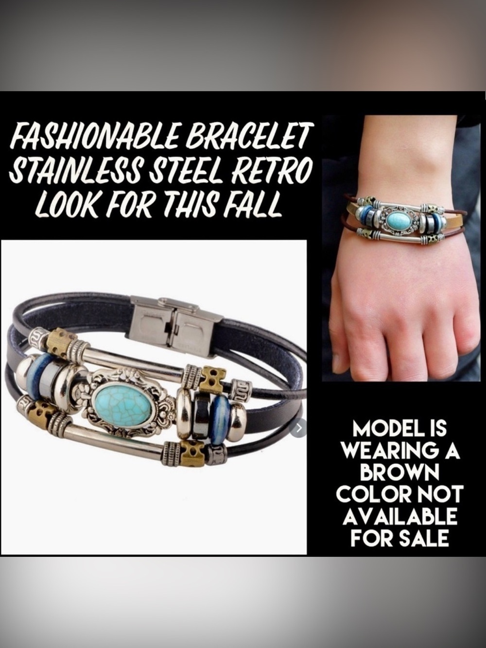 NWOT FASHIONABLE BRACELET STAINLESS STEEL RETRO LOOK FOR THIS FALL